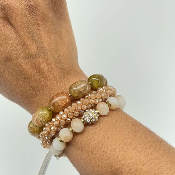 Pomina Women’s Neutral Bohemia Beaded Stretch Stackable Bracelet Set, Set of 3 - Picture 7 of 10